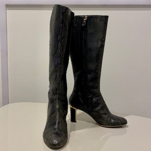 Salvatore Ferragamo Python Skin Black and Grey Heeled Boots. - Picture 2 of 11
